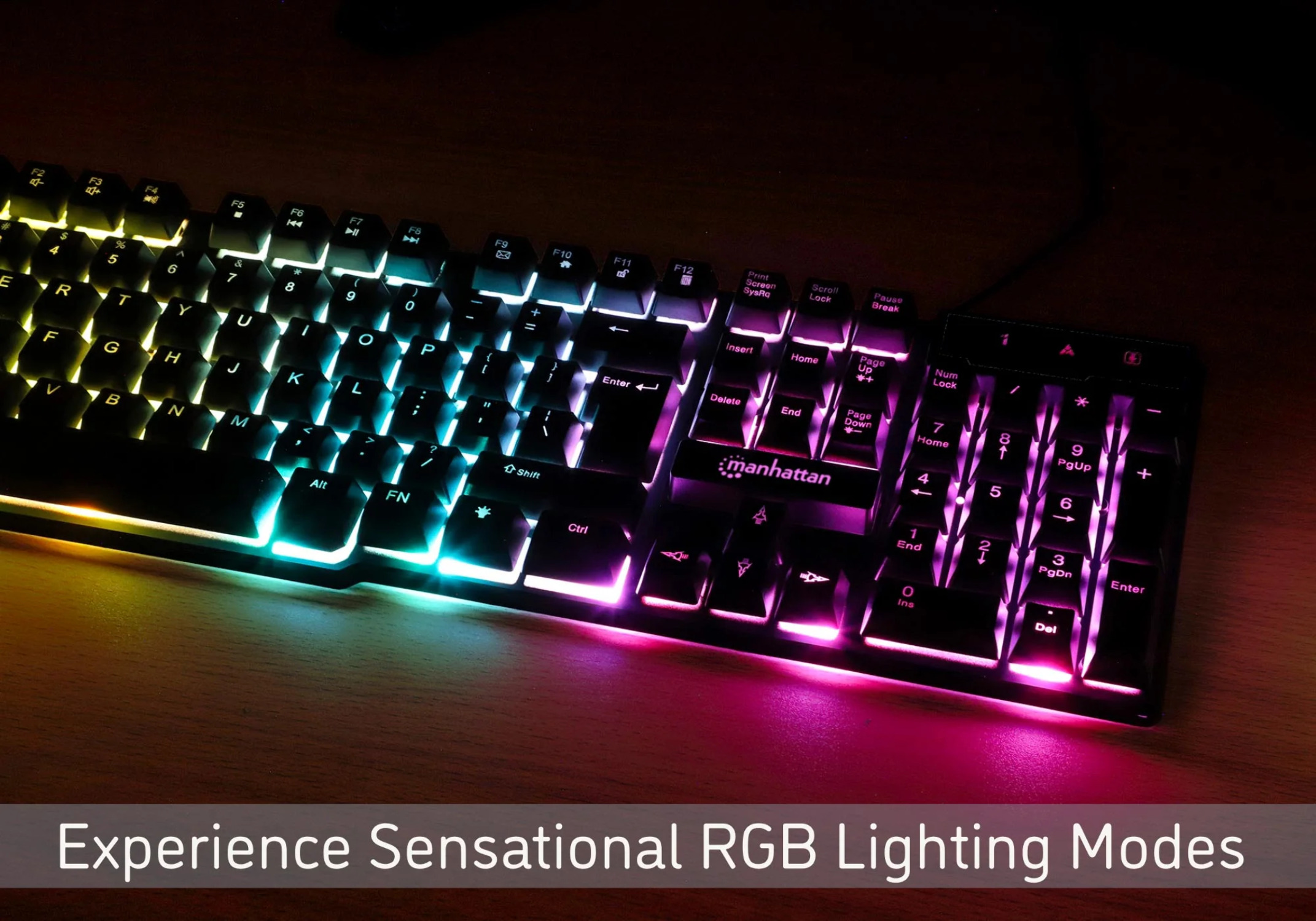 Manhattan Wired USB Gaming Keyboard – With Backlit RGB LED, Quiet Keystrokes - For Computer, PC, Desktop, Gamer - image 4 of 11