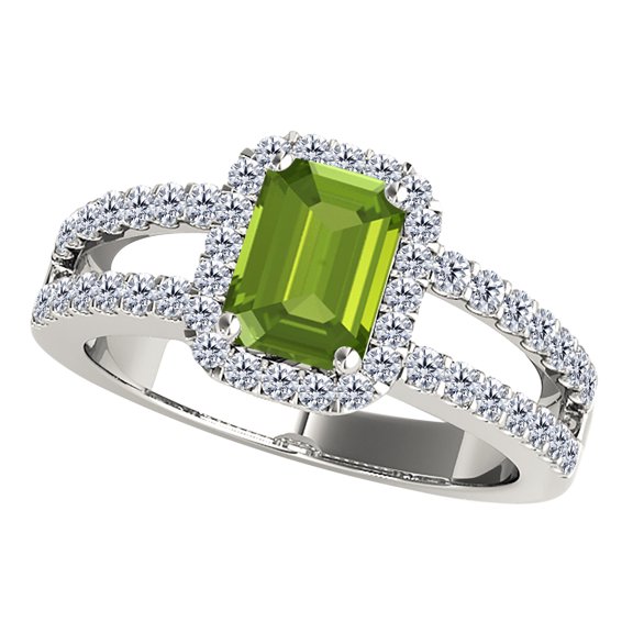 AoneJewelry Aone Jewelry 2 Cttw (I-J, I1-I2 Emerald Cut Natural Peridot and Diamond Ring In 10K Gold (Rose, White , Yellow)