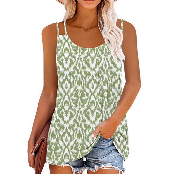 Goodeals Women Summer Camisole Fashion Tank Tops Crewneck Loose Fit Basic Shirts Going Out Printed Blouses Casual Summer Sleeveless T Shirts for Ladies(Army Green,S)