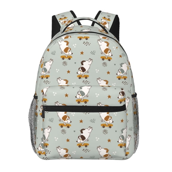 Honeii Dog Riding Skateboard Print Backpack for Both Men and Women, Basic Bookbag for College, Work, or Travel,Rucksack Computer Bag-One Size