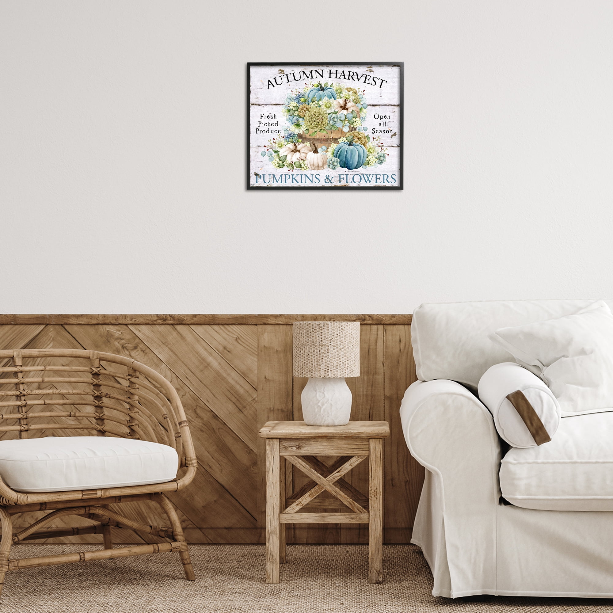 Stupell Industries Pumpkins & Flowers Harvest Holiday Painting Black Framed Art Prints Wall Art, 20 x 16