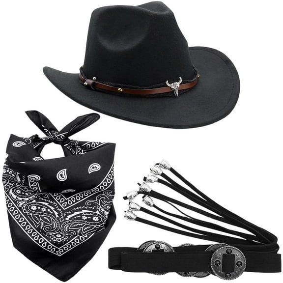 Hsqqdc 3-Piece Western Themed Accessory Set, Cowboy Hat Bandana and Belt for Themed Parties