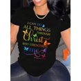 thumbnail image 1 of Short Sleeve Colorful Letter Print Crew Neck T-shirt for Summer & Spring, Women's Casual Top, 1 of 4