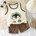 thumbnail image 2 of kpoplk 2Pcs Baby Boys Summer Clothing Sets Cute Letters Print Sleeveless Tank Tops T-Shirt+Palm Shorts Outfits(Brown,5-6 Y), 2 of 5