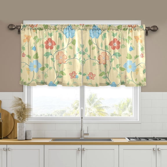 Yayeee Kitchen Curtains Tier Set of 2 Light Filtering 57"x24" Over Sink Window Panels, Colorful Flower