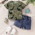 thumbnail image 2 of NOLDARES Toddler Kid Boy Summer Clothes 2 Pieces Dinosaur Print Round Neck Short Sleeve Top Casual Cargo Pocket Shorts Outfits(AG,3-4 Y), 2 of 6