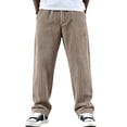 thumbnail image 2 of Domuza Corduroy Pants for Men Drawstring Elastic Waist Casual Trousers Straight Wide Leg Baggy Sweatpants with Pockets Khaki XL, 2 of 4