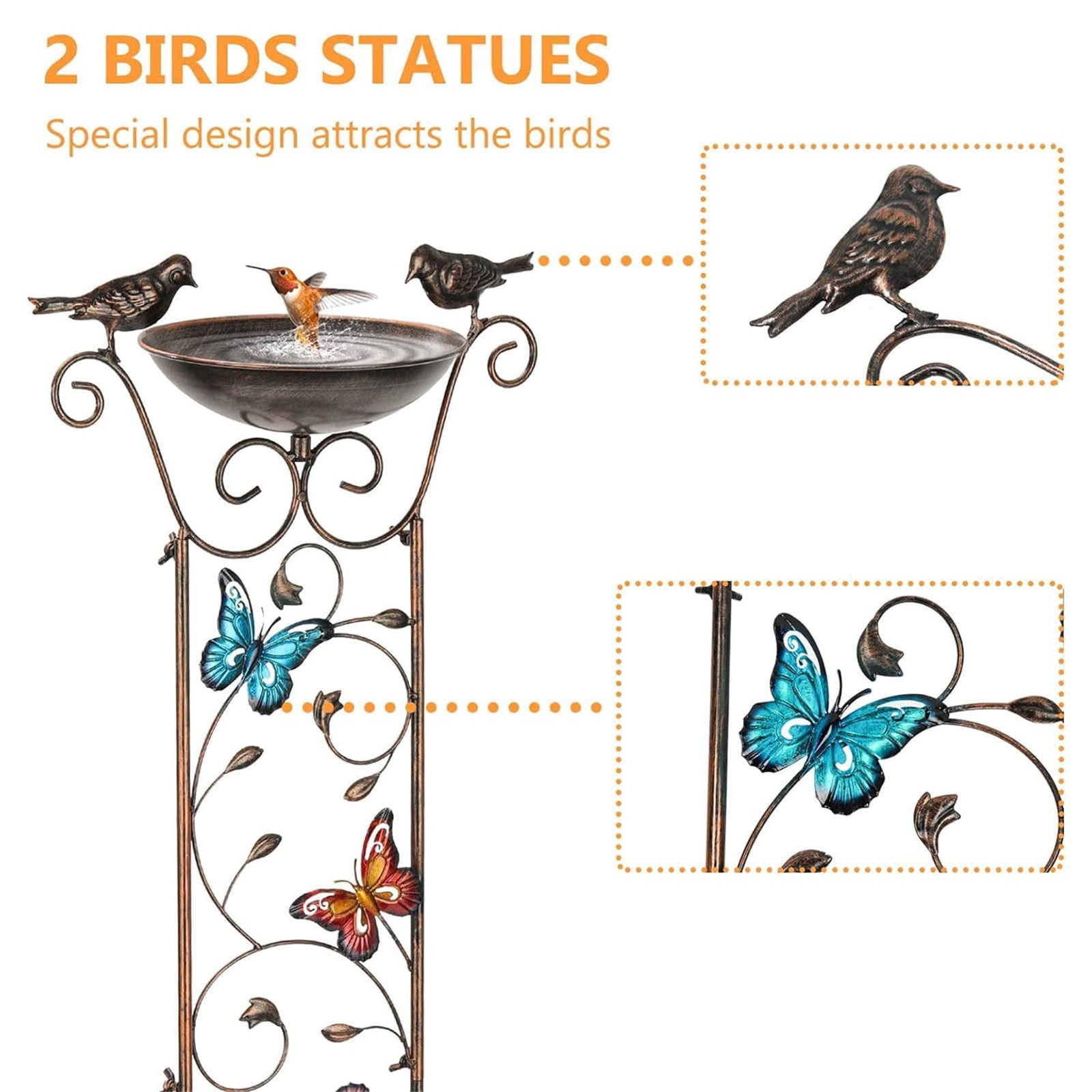 MOQIN Bird Bath with Garden Trellis for Climbing Plants Outdoor, with Decorative Free Standing Detachable Bird Feeder Bowl Bird Baths for Outdoors Metal Antique