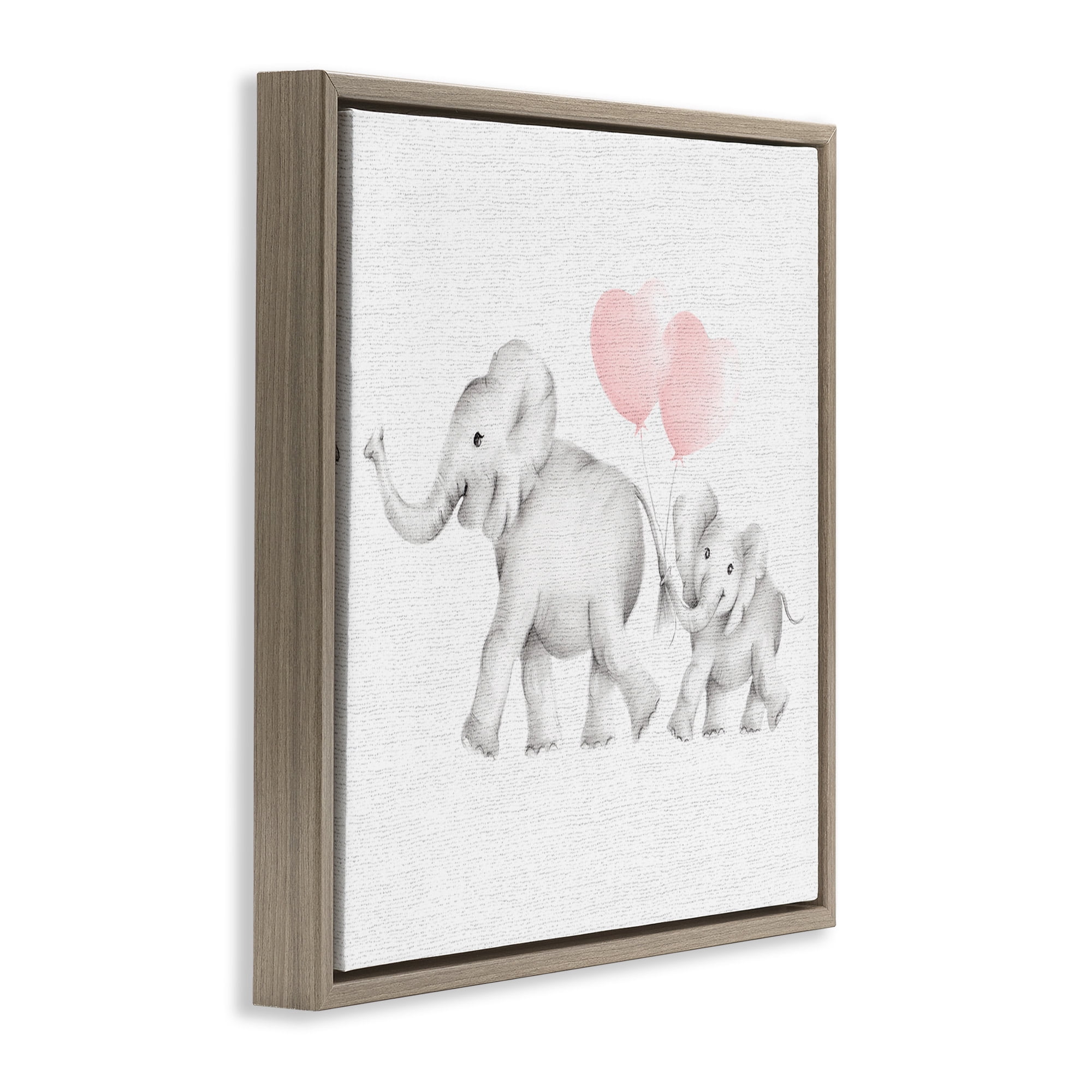 Stupell Industries Elephant Family with Pink Balloons Art for Kids Painting Brown Floater Framed Canvas Art Print Wall Art, 25 x 25