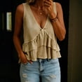 thumbnail image 3 of Women Sleeveless Ruffle Tank Tops Cotton Linen Pleated Peplum Vest Top Flowy Cropped Shirt Cute Summer Clothes,Khaki M, 3 of 6