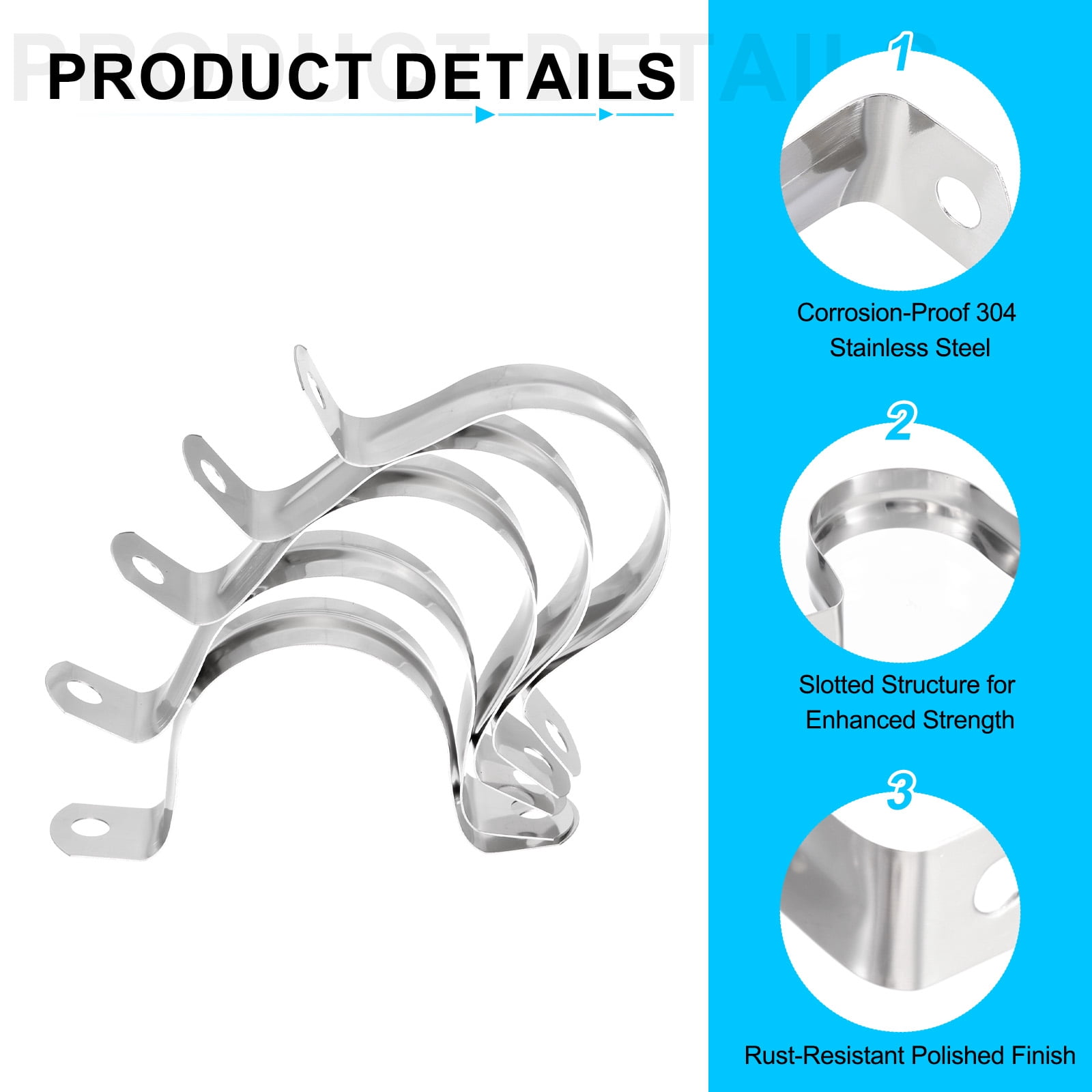 Uxcell 50pcs 1 9/16-Inch 40mm Conduit Clamps M40 U Tube Pipe Clamp Stainless Steel Rigid Pipe Strap Bracket