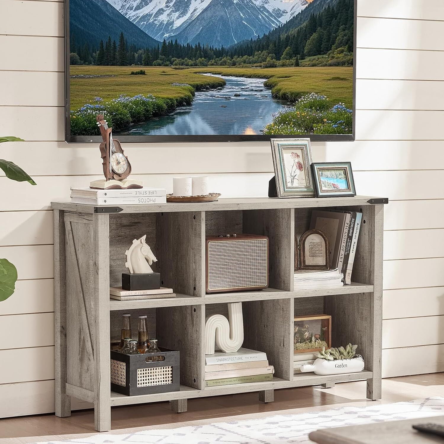 Joaxswe Wooden 6 Cube Storage Organizer with Closed Back Panel,Oak Cube Shelf, Cubby Storage Organizer with Compartments for Office, Display Shelf