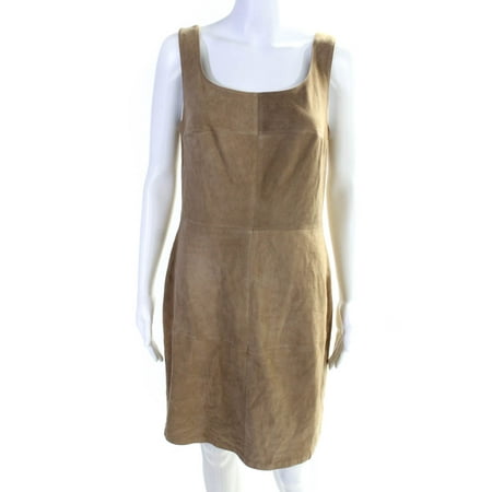 

Pre-owned|Bailey 44 Womens Lamb Leather Suede Short Tank Sheath Style Dress Beige Size L