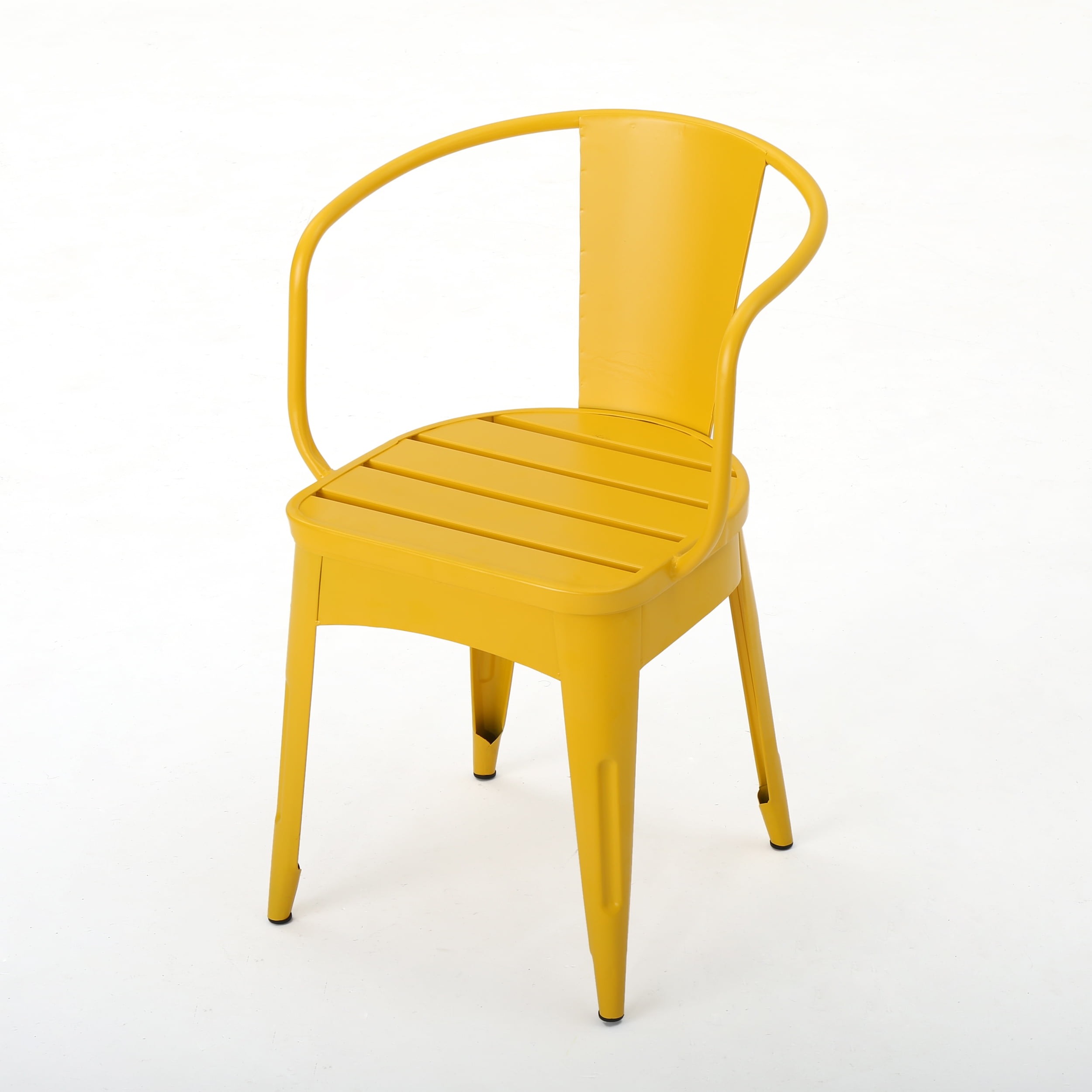 Outdoor 3 Piece Metal Frame Leisure Bistro Set, Combined Table and Chairs for Patio Garden, Mustard Yellow