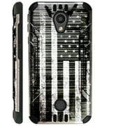 WORLD ACC Silver Guard Case Compatible for Coolpad Legacy S Brushed Metal Texture Hybrid TPU Phone Cover (Gray US Flag)