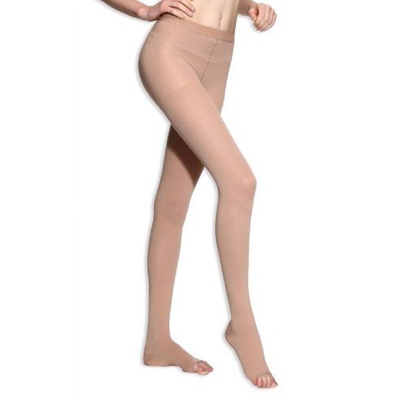 BriteLeafs Sheer Compression Pantyhose 20-30 mmHg, Firm Support, Open Toe (Large, Beige)