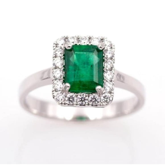 Bague Émeraude Taille Émeraude 2,21 Ct / Bague Trois Pierres Émeraude Colombienne et Diamants