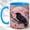 Blue, variant on Cherry Blossom Raven Coffee Mug, Moon Bird Mug, Ceramic 11 oz