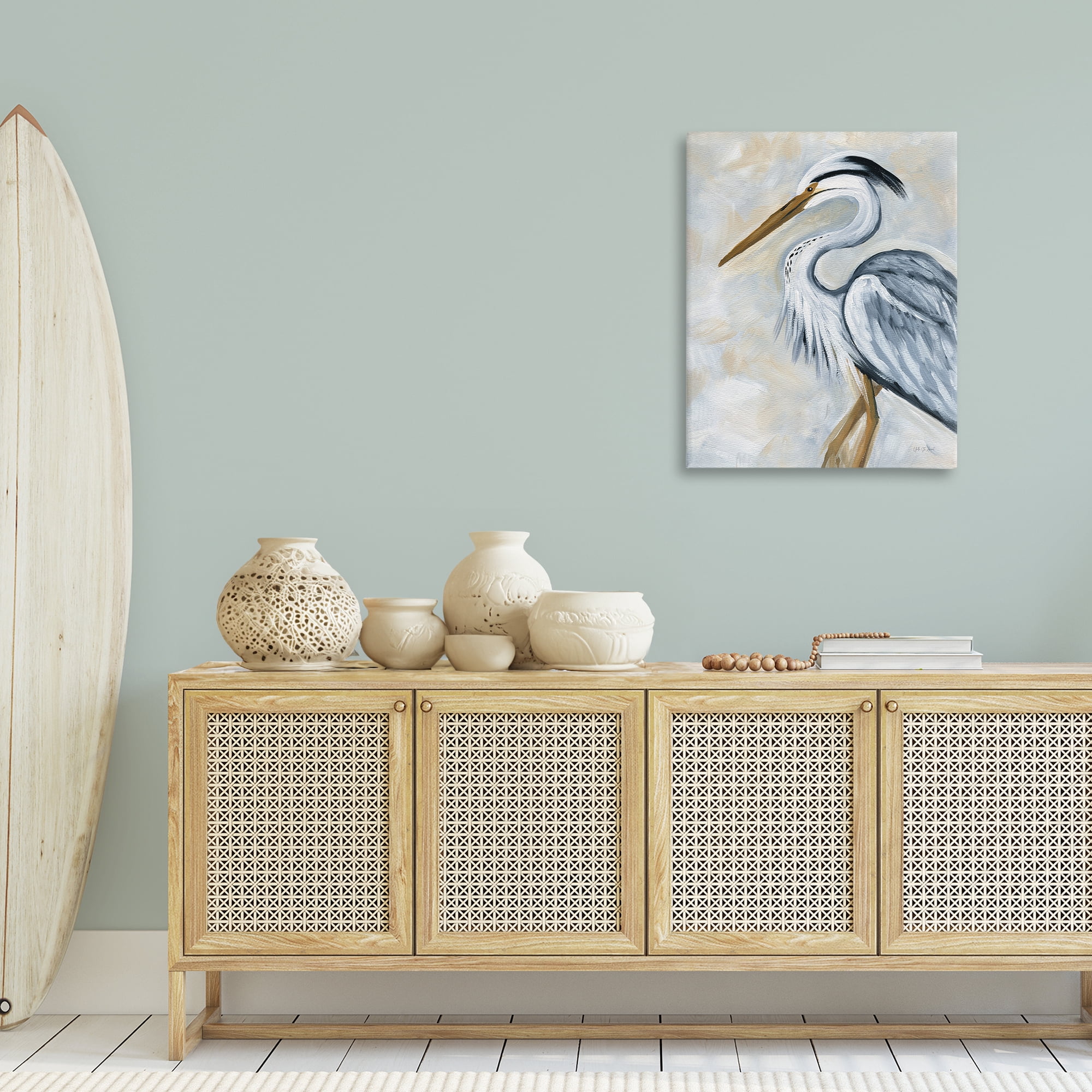 Stupell Industries Muted Blue Heron Animals & Insects Painting Gallery Wrapped Canvas Art Print Wall Art, 24 x 30