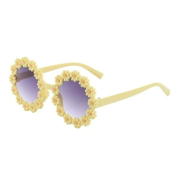 Children's Sunglasses, Small Flower Sunglasses, Round Frame Petal Glasses, Outdoor Sunglass For Kids Yellow
