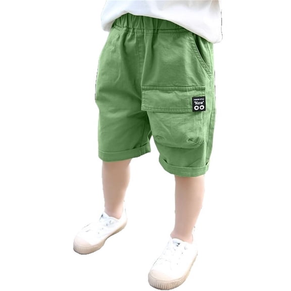 oqasdz Boys Pants Elastic Waistband Solid Color Knee Length Cargo Pants with Multiple Pockets for Toddler Kids Soft Breathable Playwear Summer Outdoor