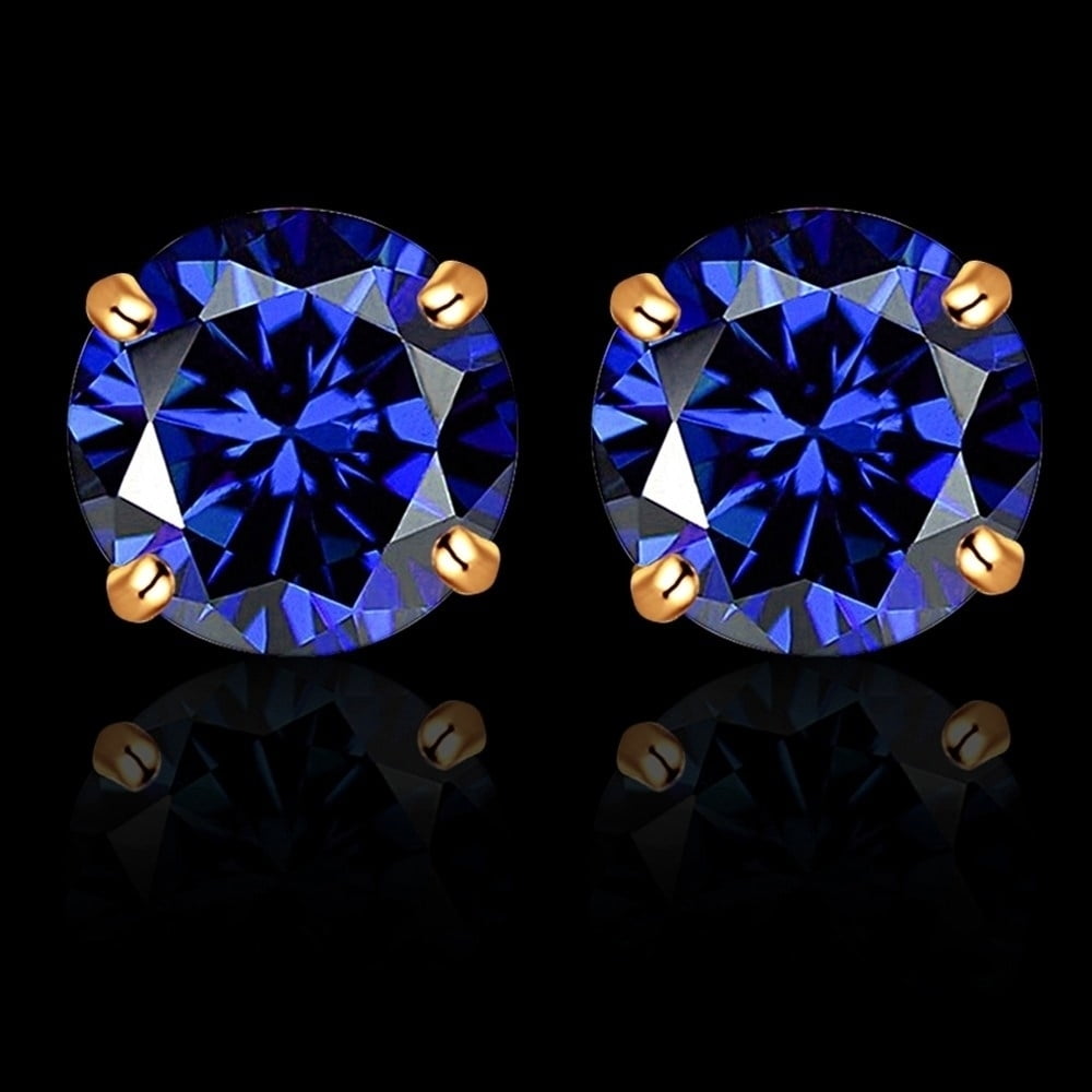 925 Yellow Silver Genuine Tanzanite Stud Earings