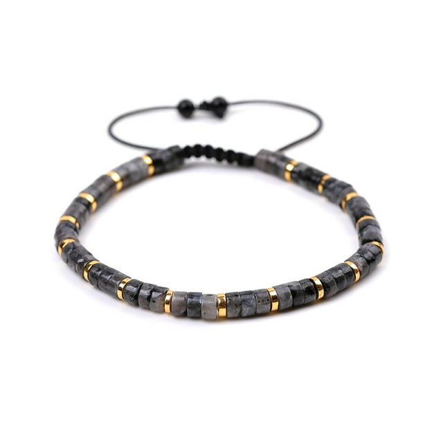 Nvzi Pulseras de cuentas para hombres: pulsera de cuentas ajustable con cuentas de cristal curativo de 4 mm, color negro