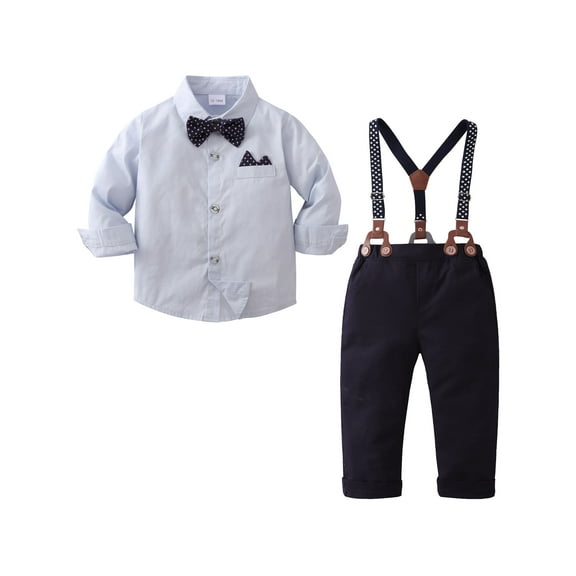 CARETOO Toddler Baby Boy Clothes Suit Dress Shirt Bowtie Suspender Pants Formal Wedding Outfits 3pcs