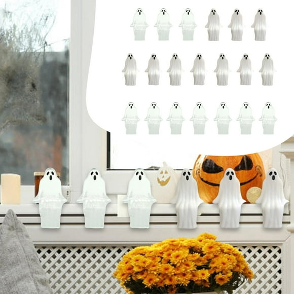 20 piezas de decoración de fantasmas en miniatura para Halloween, adorno de terror espeluznante, postura sentada, novedoso, para centro de mesa