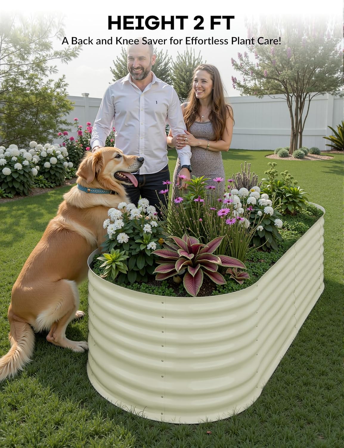 Lumiparty 2 Pack Metal Galvanized Raised Garden Bed, 6x3x2ft Ground Planter Box for Outdoor Vegetables Flowers, Beige