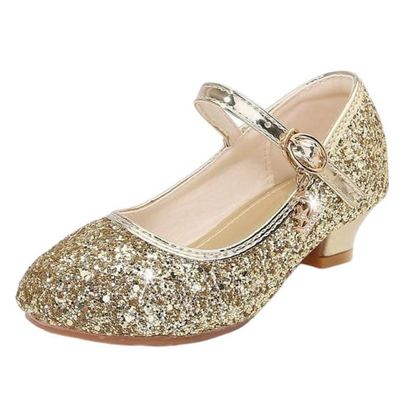 Purcolt Girls Dress Shoes Mary Jane Heels Flower Girl Shoes Bow Glitter Princess Wedding Party Pump Shoes for 4-12 Years
