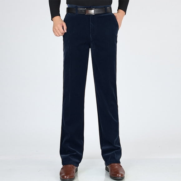 AherBiu Mens Corduroy Pants Straight Leg High Waisted Regular Fitted Stretch Pants with Pockets Casual Solid Color Trousers