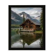 Rustic Lakeside Cabin Retreat, 5 x 7 Black Framed Print Sign Easy Installation | House On The Dam | Stylish Modern Decoration For The Home and Officer