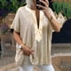 thumbnail image 2 of Blusa UMfun para mujer, tallas grandes, sexy, de manga corta, con lentejuelas, holgada, lisa, con cuello en V, color dorado, talla XL, 2 of 4