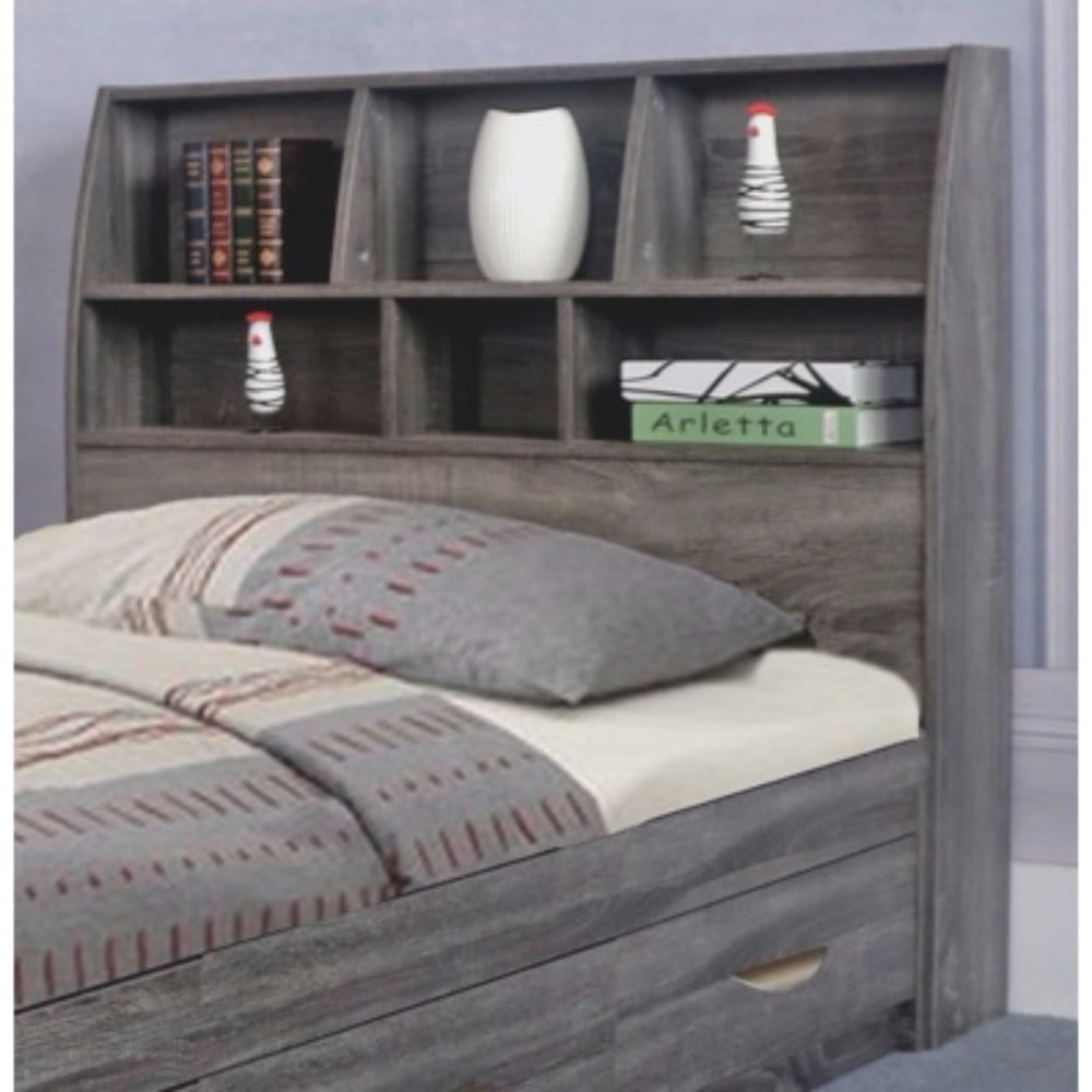 Contemporary Style Gray Finish Twin Size Bookcase Headboard With Six