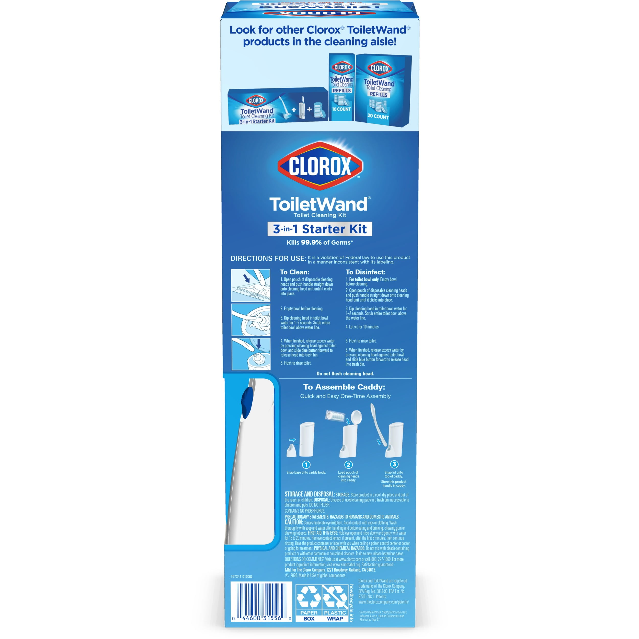Clorox ToiletWand Disposable Toilet Cleaning System - ToiletWand, Storage Caddy and 6 Disinfecting ToiletWand Refill Heads (Packaging May Vary)