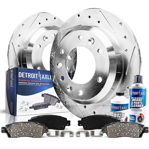 Detroit Axle - REAR Brake Kit for Nissan Titan Pathfinder Armada 04-10 Infiniti QX56 Drilled and Slotted Brake Rotors 2005 2006 2007 2008 2009 2010 Ceramic Brake Pads