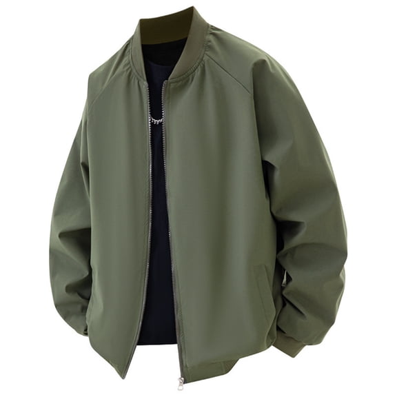 Men's Casual Solid Color Loose Thin Jacket, Windproof Zipper Baseball Collar Jacket, Lightweight and Comfortable for Spring and Fall,Army Green,L