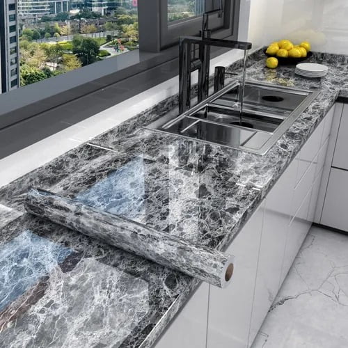 Papel Tapiz De Mármol Para Cocina 10m X 60cm 3d Autoadhesivo