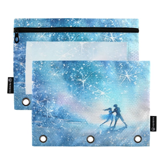 2 Pack 3 Ring Binder Pouch with Clear PVC Window Water Resistant Zipper Pencil Pouch Celestial Couple Print Binder Pocket for Classroom Office Home Stationery Organization