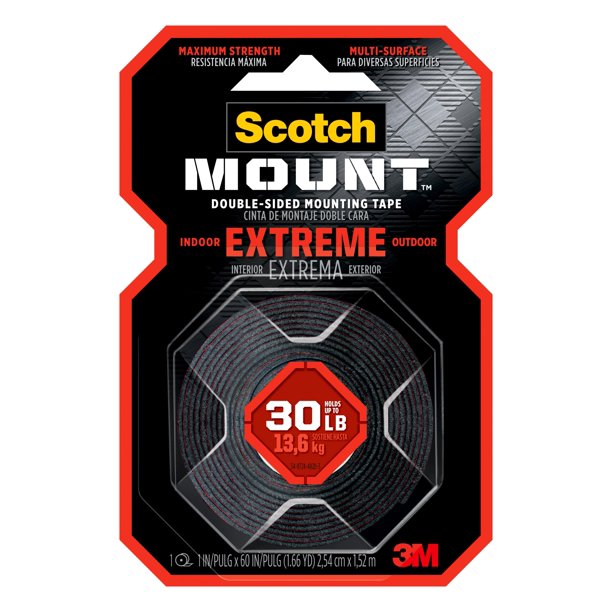 Scotch Extreme DoubleSided Mounting Tape, 1 in x 60 in, Black, 1 Roll