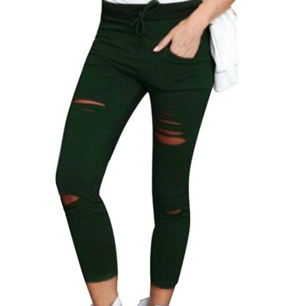 Pantalones pitillo de cintura alta con cordón de Color sólido de talla grande para mujer Tan Jianjun unisex