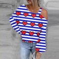 thumbnail image 2 of Penkiiy Womens Valentine Day Sweatshirt Off-shoulder Shirt Hearts Striped Graphic Long Sleeve Pullover Tops S Blue, 2 of 5