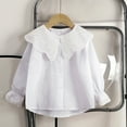 thumbnail image 2 of Beollynier Spring Summer Lightweight Solid Color Doll Collar Lace Trim Long Sleeve Blouse for Girls Aged 2-10 - Perfect for School Events and Family Gatherings, 2 of 6