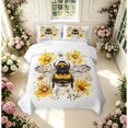 thumbnail image 2 of Erosebridal Cute Bug Bee Quilt King,Kawaii Floral King Coverlet Set,White Black,3 Pieces,1 Bedspread and 2 Pillowcases, 2 of 7