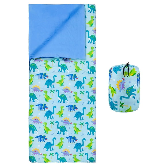 Wildkin Kids Original Sleeping Bag for Boys and Girls, Measures 57 x 30 Inches (Dinosaur Land Blue)