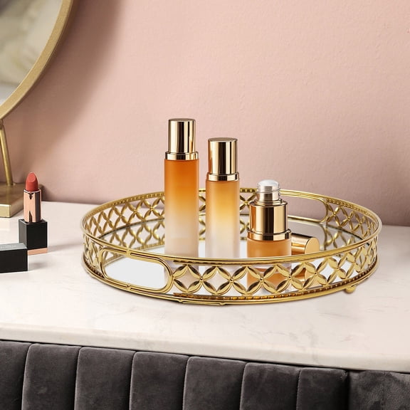 Decoration Tray with Handles Mirrored Vanity Tray for Bathroom Counter Gold