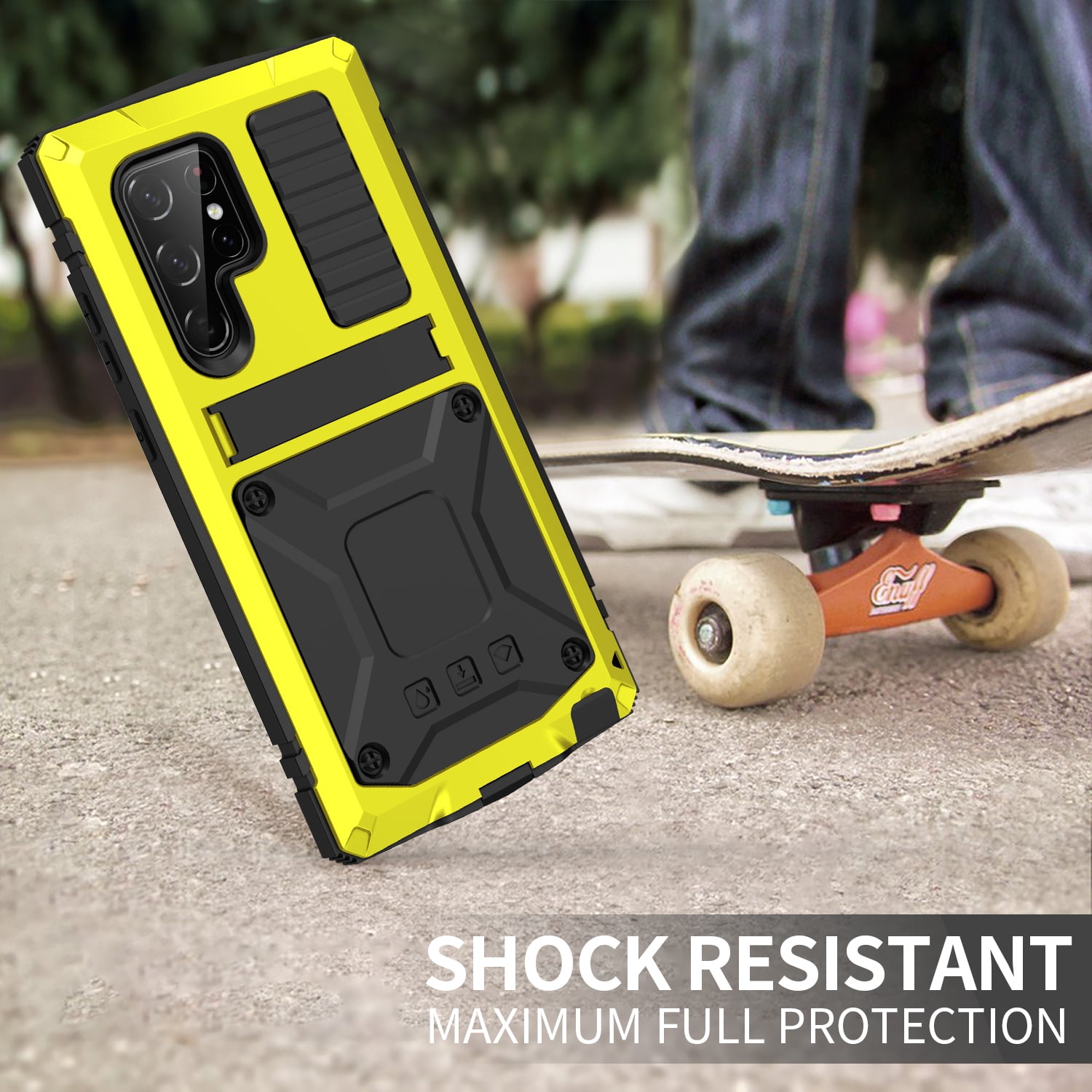 Samsung S22 Ultra Rugged Full-Body Case, Metal Bumper Built-in Screen Protector&Kickstand,Dustproof Drop-Proof,Full Body Protection Heavy Duty Military Cover For Samsung Galaxy S22 Ultra, Yellow