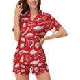 thumbnail image 1 of SKQIT Ensembles de Pyjama à Manches Courtes pour Femmes, 2 Pcs Imprimé Mignon Chemise Boutonnée en Satin Doux et Shorts, 1 of 8