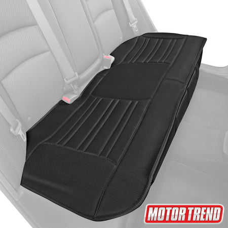 Motor Trend Universal Car Seat Cushion for Rear Bench - Padded Black Faux Leather Seat Cover for Car Truck Van SUV